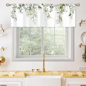 Sage Green Eucalyptus Leavses Valances Kitchen Curtains Watercolor Floral Flower  Botanical Farmhouse for Women Ptetty Bedroom Living Room  Tier Fabric 1 Panel 52Wx18H Inch