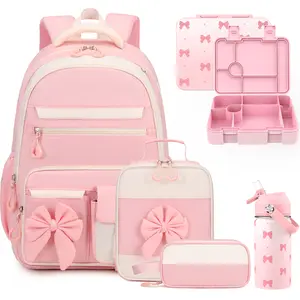 SIMILOVE Girls' 5PCS Backpack Set for Back to School Shopping - 14oz Insulated Water Bottle, Bento Lunch Box, Lunch Bag, Pencil Case - Cute Elementary School Bookbag (Little Gifts for Girls)