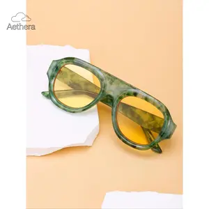 Aethera Women Men Retro Tinted Lens Sunglasses Classic Trendy Gradient UV Protection Unisex Lightweight Oval Shape Sun Glasses for Summer Beach Travel Daily Wear