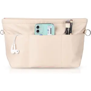 Nylon Handbag Organizer Insert - Purse Tote Shaper in Bag (Beige, Large)