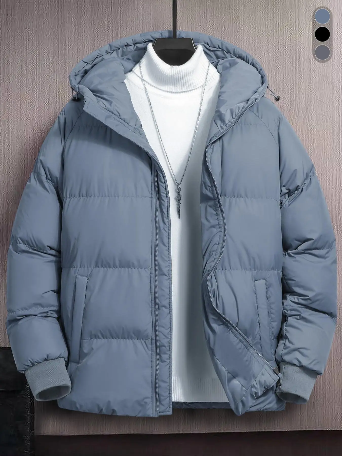 Men's Pocket Zipper Hooded Puffer Coat, Loose Solid Long Sleeve Thick Thermal Outwear for Daily Streetwear, Winter Coat 2024, Men's Streetwear Winter