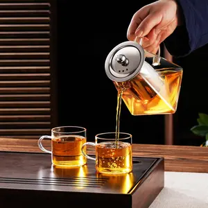 Glass Teapot Stovetop with, Clear Tea Kettle with Removable Stainless Steel Infuser, Teapot Blooming and Loose Leaf Tea Maker Tea Brewer for Camping,
