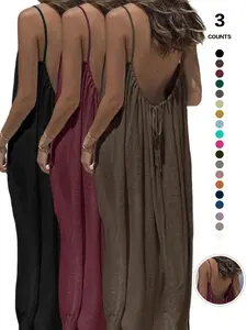Women's Summer Sleeveless Plain Dress, Elegant Long Nightgown for Indoor Wear, Casual Loose Fit Sleepwear for All Seasons