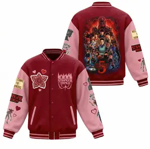 Strranger Thingss Season 5 Valentine Baseball Jacket, Hellfire Club Demogorggon Unisex Outerwear, Hawkins Horror Love Gift Idea |010125.R0007.ID00