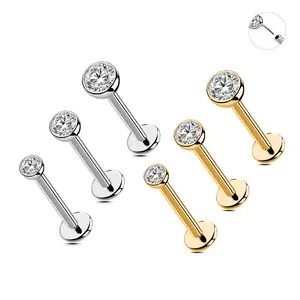 Jungle 20G Implant Titanium 3pcs Push Pin Flat Back Nose Stud Nickle free Non Tarnish Nose/Lip/Ear Jewelry Threadless