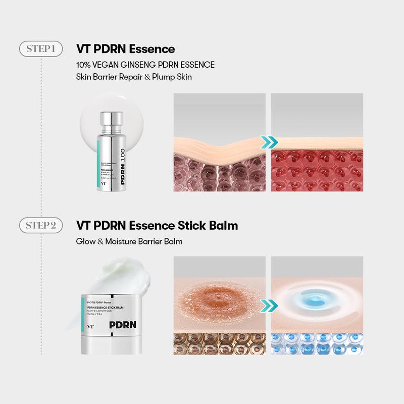 [VT Official] VT PDRN Balm & Essence | Korean Anti-Aging PDRN Glow Bundle, VT Vegan PDRN glow, Korean Skincare, Light-Weight & High Absorption PDRN, 100,000 PPM Vegan Ginseng Phyto-PDRN, Skin Barrier & Sensitive Skin | PDRN Essence & PDRN Stick Balm