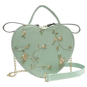 1pc Floral Heart Crossbody Bag for Women - Stylish PU Satchel with Zipper Closure - Pink or Green Embroidered Design - Perfect for Casual Outings & Special Occasions - Cute Purse