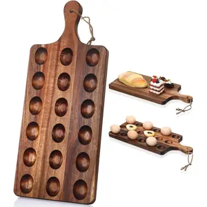 Reversible Wooden Deviled Egg Platter Deviled Egg Tray Charcuterie Board Cutting Board Cheese Serving Tray for Home Kitchen(17 x 7 Inch, 18 Holes)