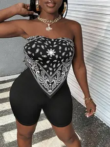 Women's Paisley Print Tube Top & Shorts Two-piece Set, Casual Fashion Cozy Breathable Two Piece Outfits for Daily Outdoor Wear, Ladies Clothes for Summer