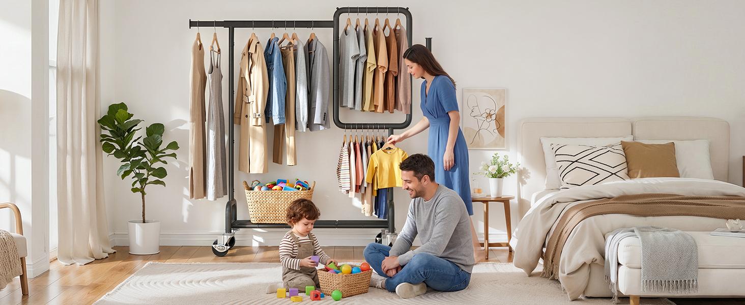 SOLEDI Heavy Duty Clothes Rack – Rolling Partitioned Wardrobe Organizer with Lockable Wheels, Bedroom & Laundry Storage, 460 lbs Capacity,garment rack,, laundry organizer, coat rack, space saver,teacher appreciation gifts sturdy metal frame SOLEDI Heavy Duty Clothes Rack – Rolling Partitioned Wardrobe Organizer with Lockable Wheels, Bedroom & Laundry Storage, 460 lbs Capacity,garment rack,, laundry organizer, coat rack, space saver,teacher appreciation gifts sturdy metal frame