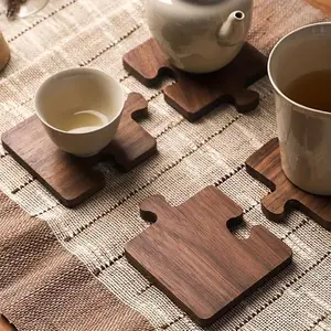 1pc Puzzle Shaped Mat - Protects Tabletops and Enhances Home Decor with Natural Wood Coaster, Wooden Coasters for Drinks, Beverages, Beer, and Coffee
