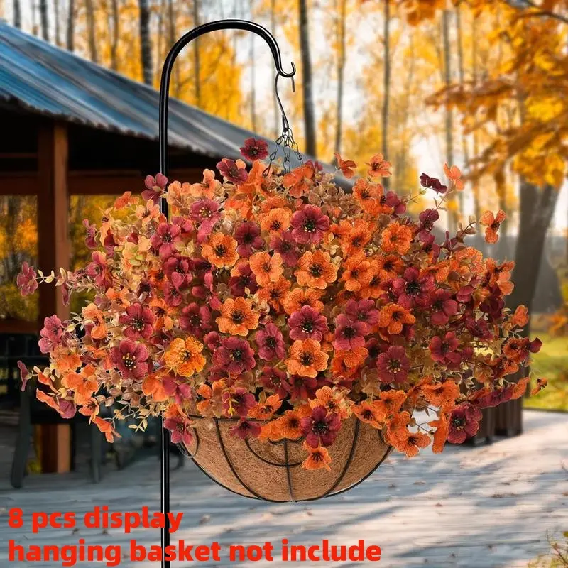 8pcs Artificial Flowers for Outdoor Decoration, Faux Daisy Flowers for Fall Decor, Realistic Eucalyptus Leaves Silk Mums Fake Plants for Garden Artif