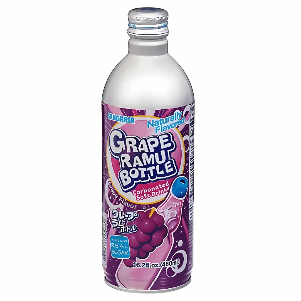 Sangaria Ramu Grape Flavor Carbonated Beverage Soda, Juicy Sweet Ripe Grape Taste, 16.2oz Bottle