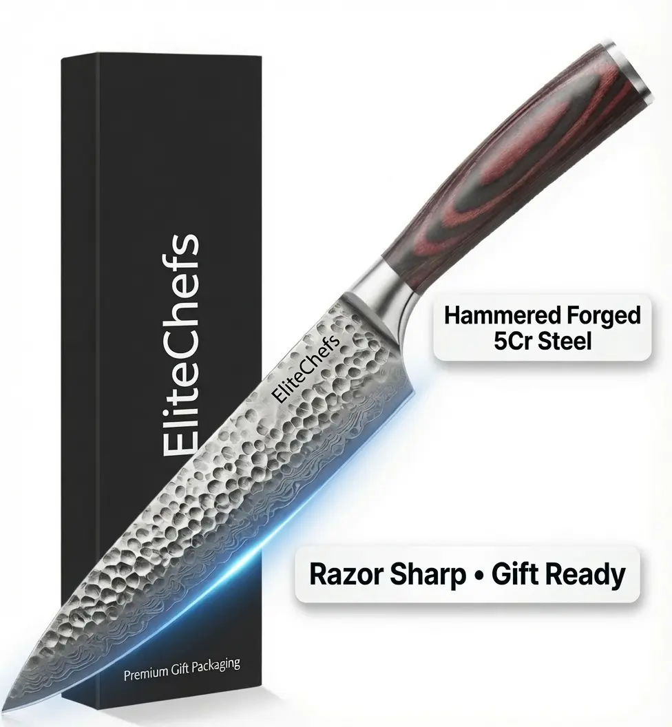 8 Inch Professional Chef Knife, Hand Hammered Forged High Carbon Stainless Steel Kitchen Knife, Ergonomic design anti-slip Pakkawood Handle, Ultra Sharp Multipurpose Cooking Knife for Meat Vegetable