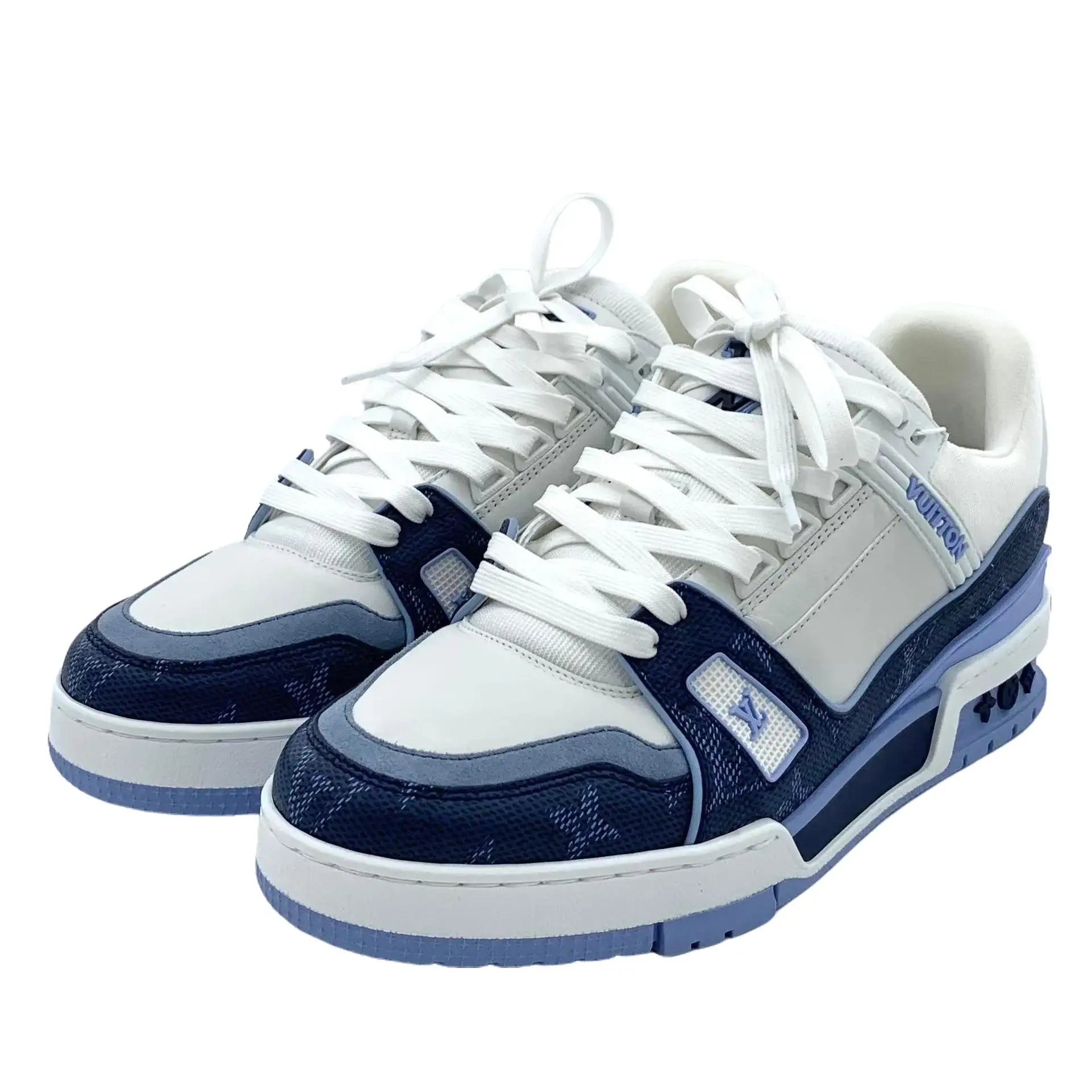 RDLT-Louis Vuitton Size 39 Trainer Blue And White Monogram Logo Lace-up Flat Sneakers-H31243