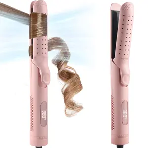 LCD 2-In-1 Pink Heated Curler Hair Straightener & Curler, Anti Scald Curling Iron, 360° Air Conditioning,5 level Hot/Cool  Air Adjustable Fast Temperature&Dual Voltage for Long & Short Hair