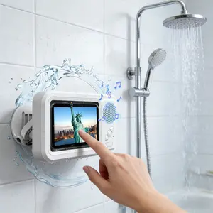 Bathroom shower waterproof phone holder Bluetooth speaker 360°Rotation touch screen mobile phone box watch movie listening music,Hands-free call,phone holder Bluetooth speaker, Compact Smartphone