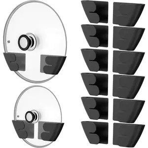 Upgraded Patented Universal Adjustable Pot Lid Organizer, Set of 8 Wall Mount Pot Lid Holder, Fits Inside Cabinet Door, Fits 6" to 14" Lids, Black for Kitchen Cupboard Storage
