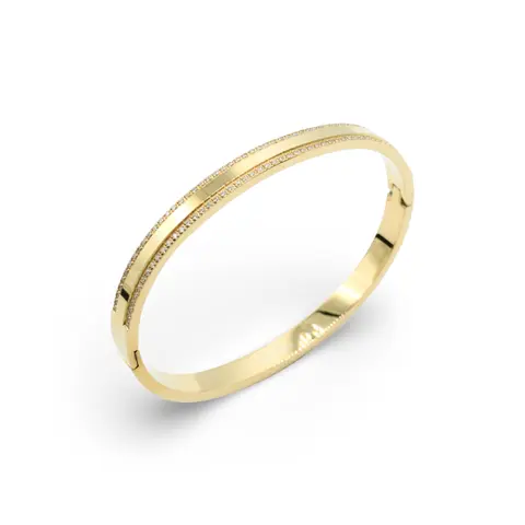 Double Stone Bangle - Elegant Gold-Tone Bracelet with Dual Stone Design for Women