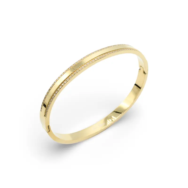 Double Stone Bangle - Elegant Gold-Tone Bracelet with Dual Stone Design for Women