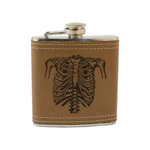 6oz Ribs Leather Flask KLB L1