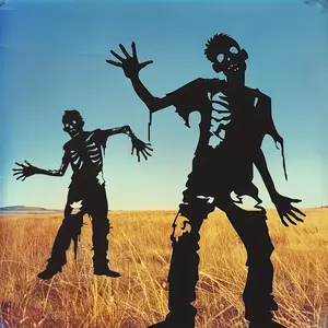 2-Piece Halloween Metal Zombie Silhouette Yard Stakes, Iron Outdoor Holiday Decor Signs, Lawn Festive Garden Display Decorations