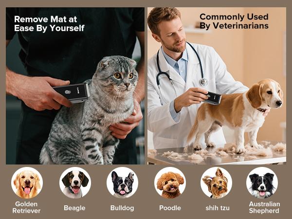 Pet Clippers for Dog Hair Grooming Low Noise, Portable Pet Hair Trimmer for Matted & Long Hair, Rechargeable Cordless Cat Shaver with Ceramic Blade