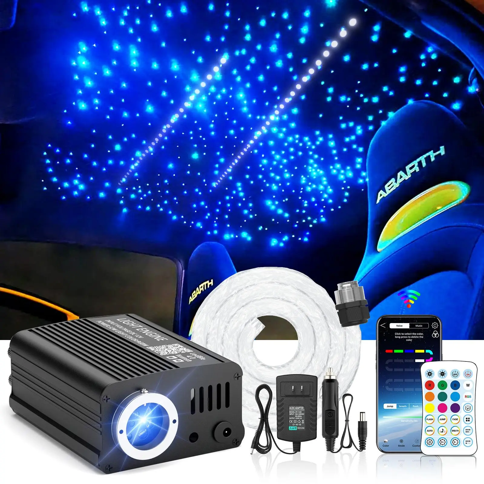 750-1300pcs Fiber Optic Starlight Headliner Kit with Twinkle Meteor Effect for Car Roof Ceiling Lights 16W/32W APP Remote 2 Year Warranty