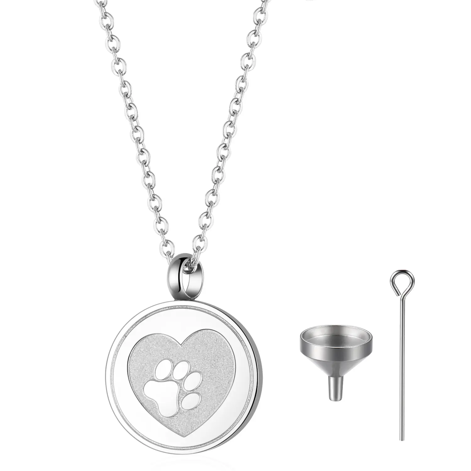 OIDEA Stainless Steel Round Paw Print Pet Memorial Photo Locket Necklace, Engravable Keepsake with Funnel for Dogs-Cats, Custom Engraved, Personalized Engraving, Paw Shaped, Custom Engraved Necklaces, Personalized Engraving Necklaces
