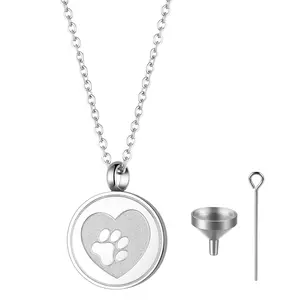 OIDEA Pet Memorial Photo Locket Necklace, Stainless Steel Round Paw Print Locket Pendant for Dog Cat, Engravable Keepsake with Funnel