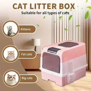Extra Large Cat Litter Box, Enclosed, Easy Clean, Odor Control, Leak-Proof, Pull-Out Design, Comfortable Pet Toilet for Cats