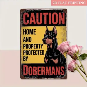 Vintage Doberman Warning Sign 8x12 Inch Metal Wall Decor Retro Safety Alert with Caution Message Perfect for Dog Lovers or Man Cave Display