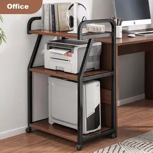 3 Tier Mobile Printer Stand with Storage and Wheels for Office or Home, Multi-Functional Table for Printers, Copiers, Scanners, Stable Arc Design, Dark Finish, Heat Press Stand for Office