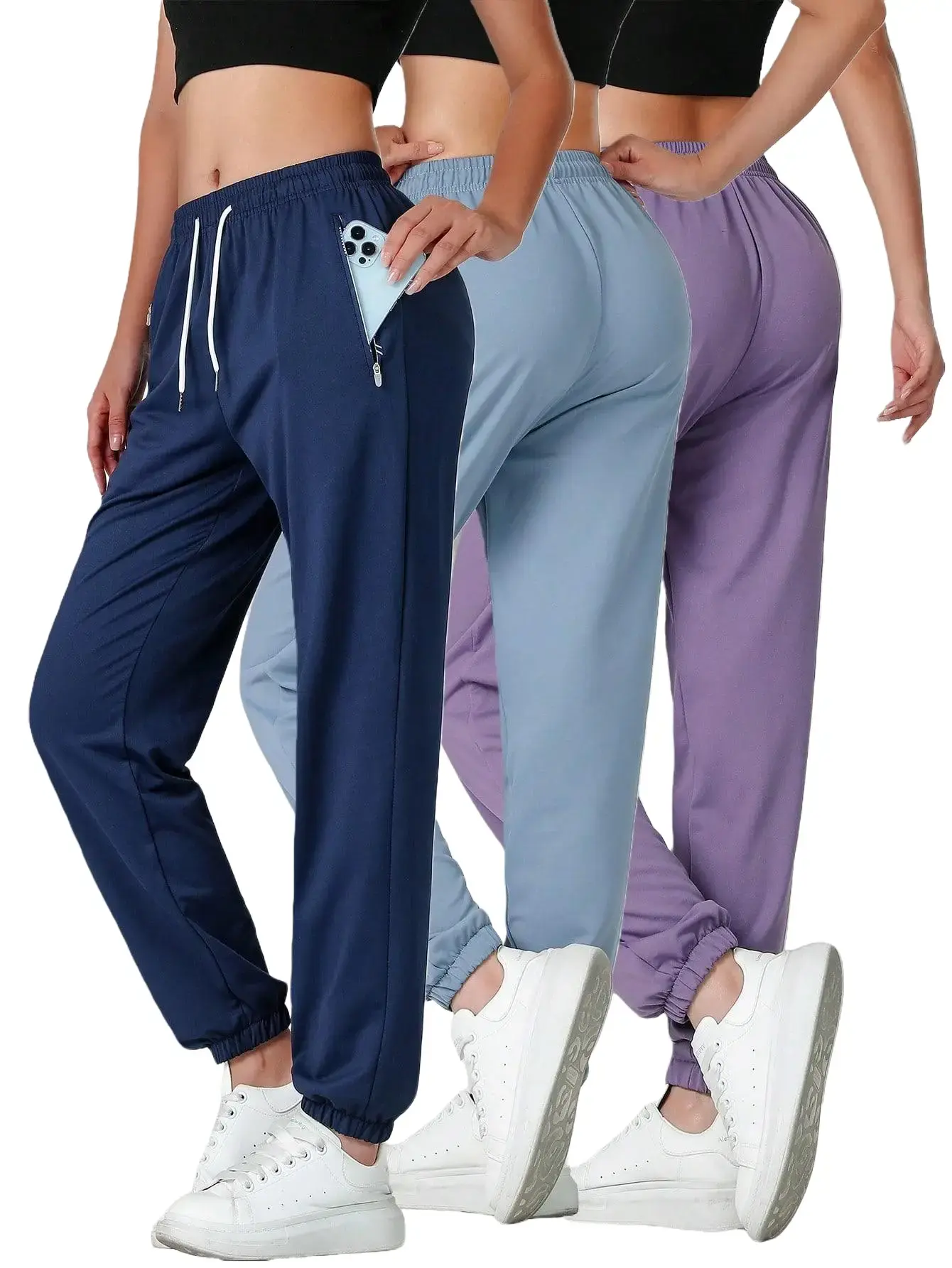4 pcs women’s quick-dry jogger sweatpants, mid-rise drawstring, loose fit, side zipper pockets, anti-drop hem, running/fitness long pants, spring/autumn/summer, multiple , casual and versatile sports pants