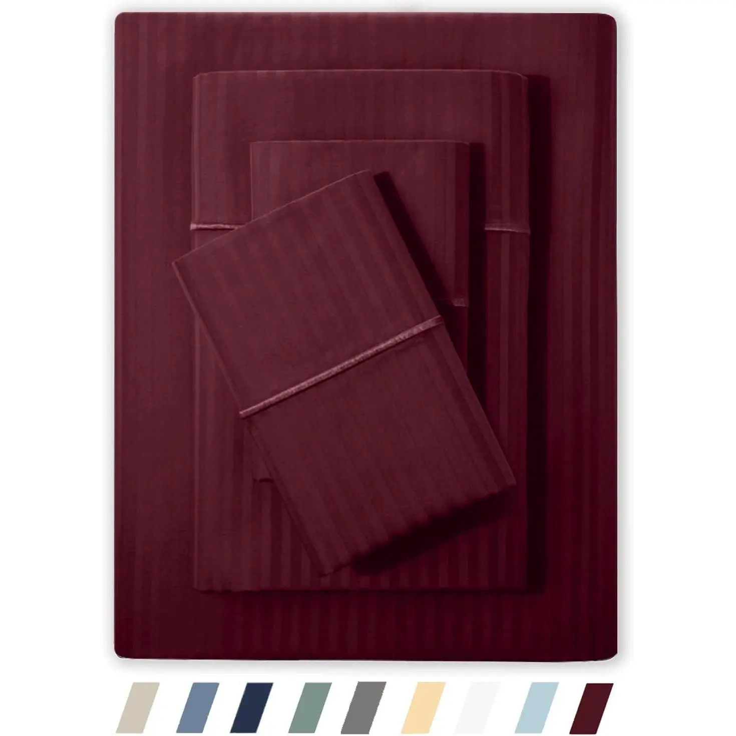 Burgundy 500 TC 100% Cotton Damask Sateen Weave Striped Sheets Set - Queen, King, Twin, Full Sizes, 4 18" Deep Pockets, OEKO-TEX 100 Certified, Machine Washable, Pilling & Shrinkage Resistant, Tumble Dry Low, Aqua