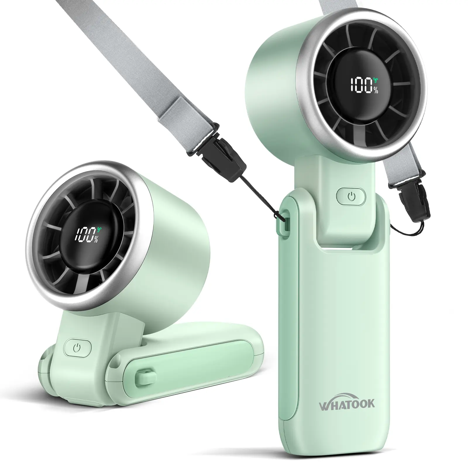 WHATOOK Portable Fan Handheld Mini Fan with Air Turbo Tech 4000mAh Battery LED Display 5 Gear Wind 3 in 1 Foldable for Makeup Outdoor Working Travel Super Powerful 7-Blade Design Upgraded Brushless Motor
