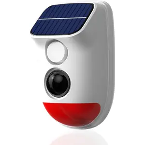 Solar Motion Sensor Alarm 120dB Loud Security Siren with Strobe Light IP65 Waterproof Outdoor for Home Yard Garage Farm 3 Modes Pet Friendly