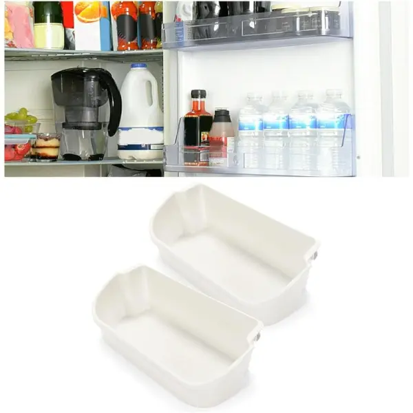 HECASA White Plastic Fridge Door Bin Organizer Replacement (2Pcs) for Refrigerator Shelf Bucket, Compatible with Part Numbers 240356401, AP2116036, 240356405, 240356406, 240356409