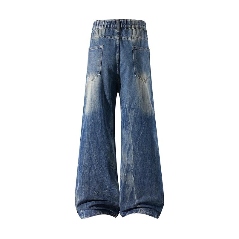 Men's Spring and Autumn Solid Color Vintage Washed Denim Pants, Loose Straight-Leg Workwear Casual Pants, Trendy New Floor-Length Jeans, Couple's Washed Wide-Leg Pants, Street Style Versatile Fashionable Men's Trousers, Men's Jeans Suitable for Everyday W