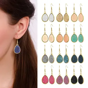 12 Pairs Crystal Pendant Dangle Multicolor Stainless Steel Earring Sweet Water Droplet Earrings Faux Druzy Drop Earrings for Women Beauty & Personal Care