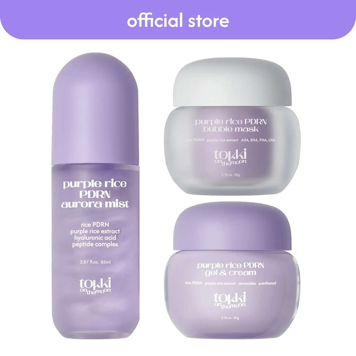 Purple Rice PDRN Trio | Toner Mist + Moisturizer + Exfoliating Mask | Rice PDRN & Black Rice Extract