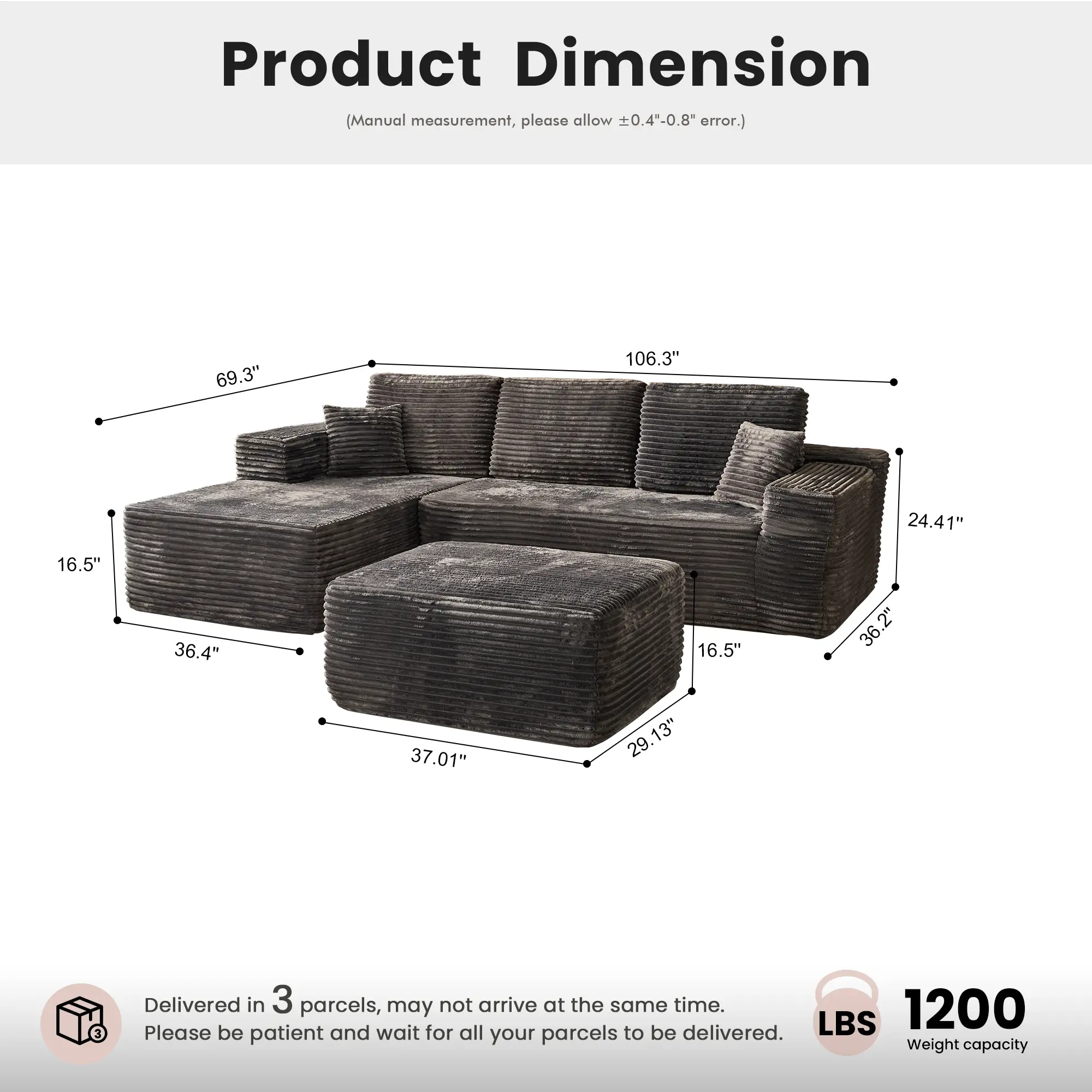 Oversize Boneless Cloud Sectional Couch with L-Shape Chaise With Removable Ottomans,Modern Modular Sofa with Deep Seat, Upholstered Couches for Living Room Bedroom,No Assembly Required,Free Combination Oversize Boneless Cloud Sectional Couch with L-Shape Chaise With Removable Ottomans,Modern Modular Sofa with Deep Seat, Upholstered Couches for Living Room Bedroom,No Assembly Required,Free Combination