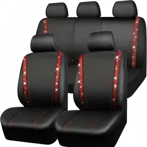 Bling Car Seat Covers Full Set Universal Fit for 5 Seats PU Leather with Shining Rhinestone Auto Seat Cover All-season Decoration Car Interior Accessories