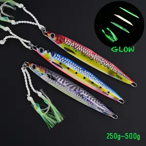 Bluefin Tuna Glow Knife Jig Lure for Saltwater Slow Pitch Jigging Fishing,250g/300g/400g Offshore Metal Jig for Tuna, Yellowfin, Amberjack, Snapper and Grouper, Deep Sea Vertical Jigging Lure for Big Game Saltwater Fishing