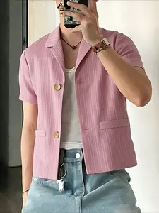 INCERUN Men's Fashion Basic Summer Solid Color Short Sleeve Lapel Casual Blazer, Stylish Lightweight Jacket for Daily Wear, Comfortable Fit