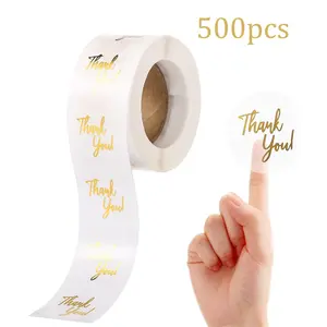 500pcs Roll Transparent Gold Foil Thank You Stickers for Wedding Gifts, Round Gift Packaging Sealing Decorative Stickers