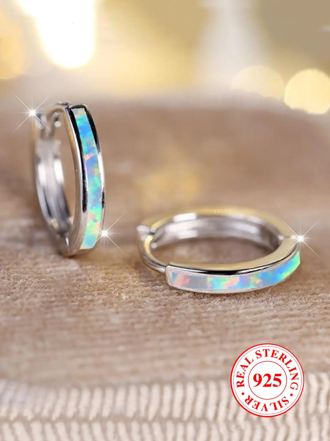 925 Sterling Silver Fashionable Artificial Gemstone Decorated Hoop Earrings, Elegant Jewelry for Women, Trendy All-match & Exquisite Jewelry for Birth