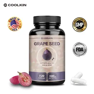 Coolkin Vegetarian Dietary Supplement, 120 capsules, contains natural grape seed extract to support skin and vein health.