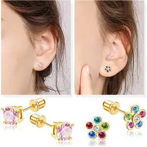 FIBO STEEL 8 Pairs 316L Stainless Steel Stud Earrings Set for Women CZ Heart Pearl Flower Butterfly Screw back Earrings Pack Fashion Jewelry