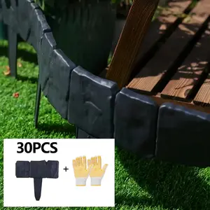 30Pcs Lawn & Flower Bed Edging Fence – 9.84" L x 9.06" H Each, Decorative Black Landscape Border, Gloves Included for Easy Installation